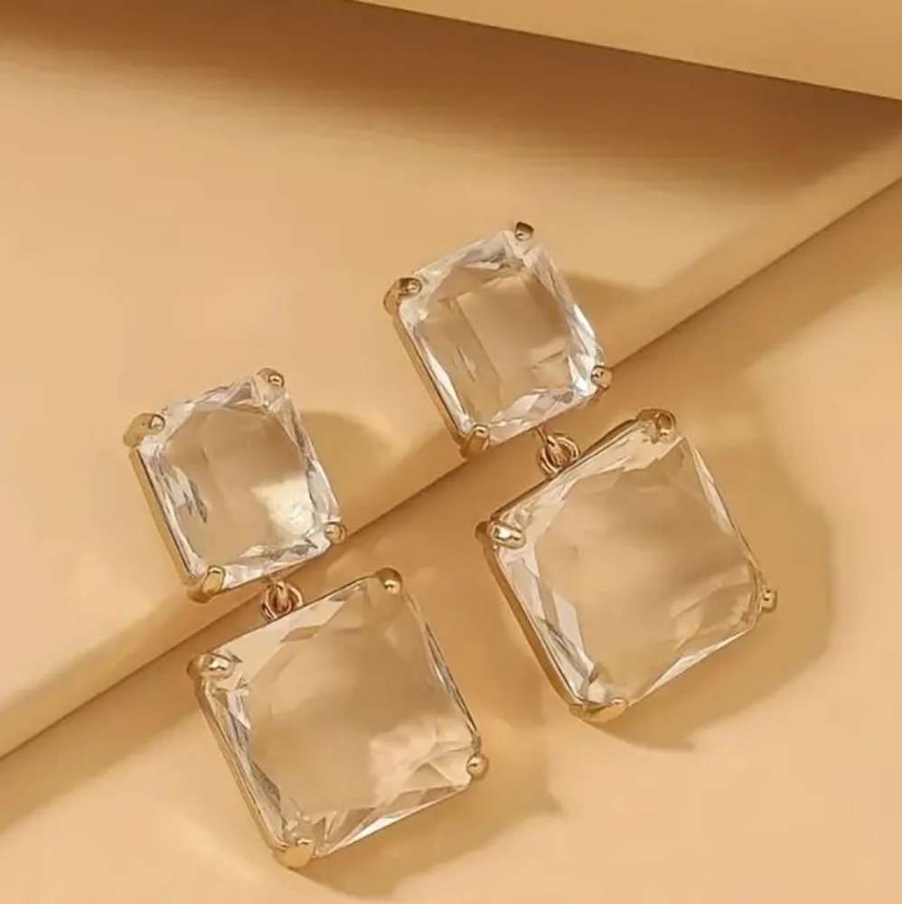 Gold Double Square Drop Fashion Earrings ✨💛✨💛✨💛✨💛 - Picture 2 of 6
